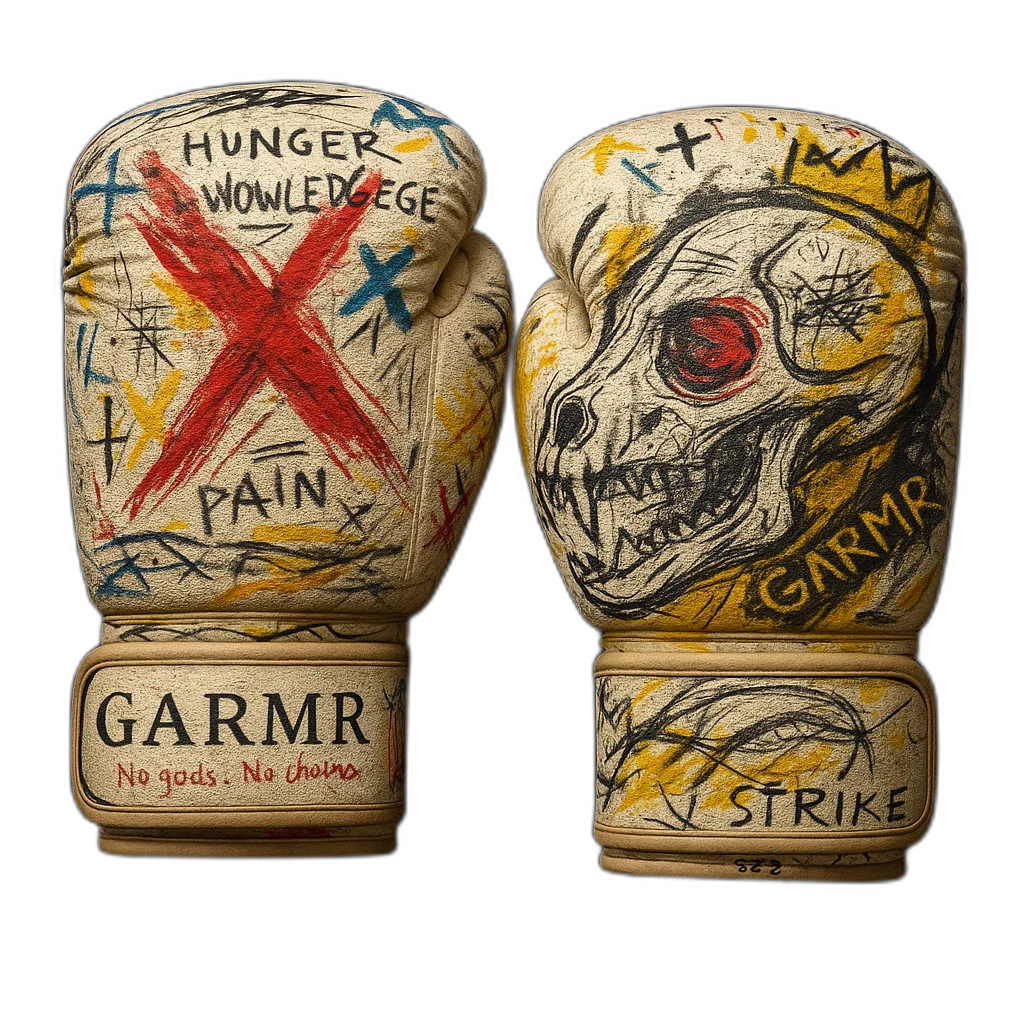GARMR: Feral Doctrine — graffiti skull and scrawled creed ‘No gods. No chains.’