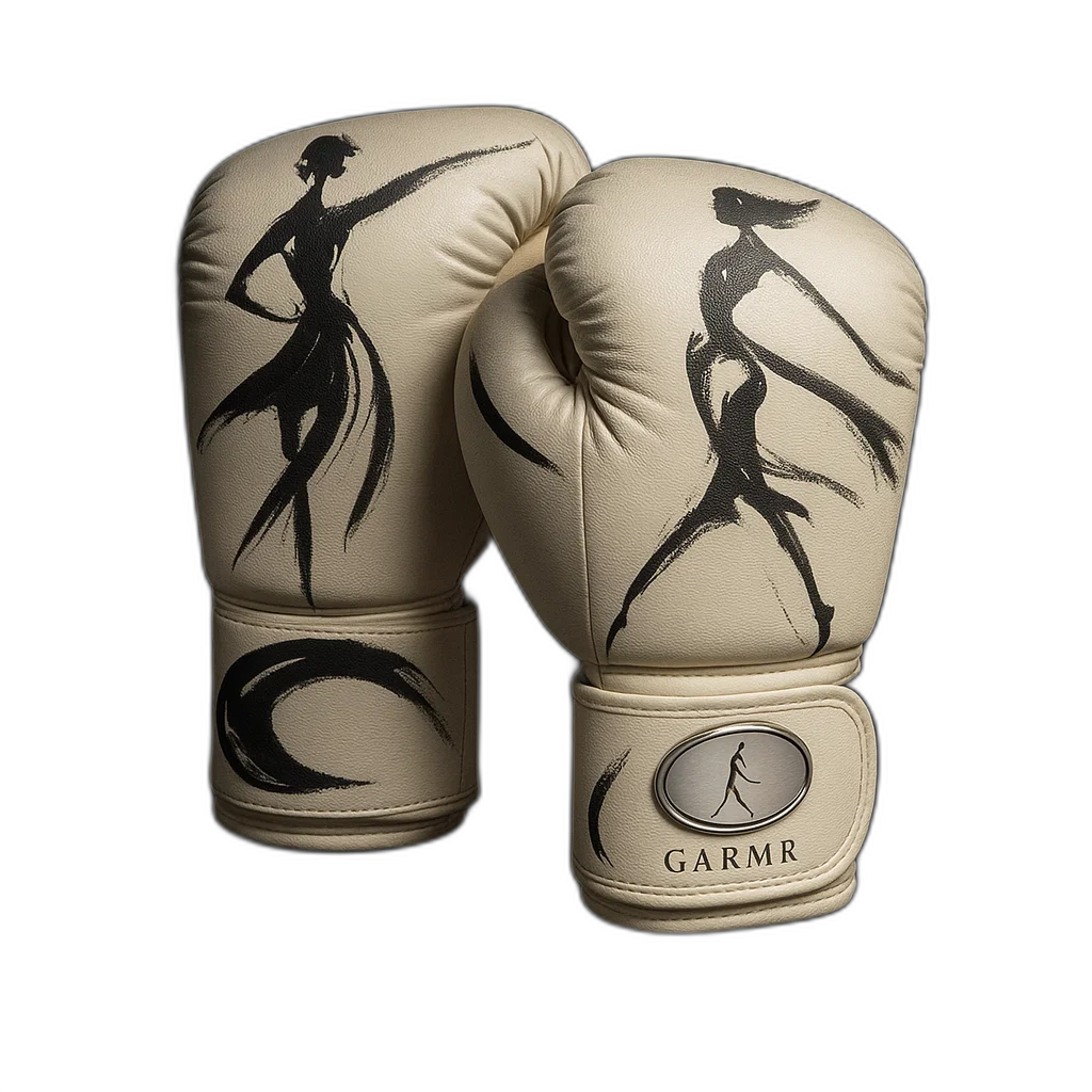 GARMR: Valyr — cream gloves with calligraphic dancer motifs