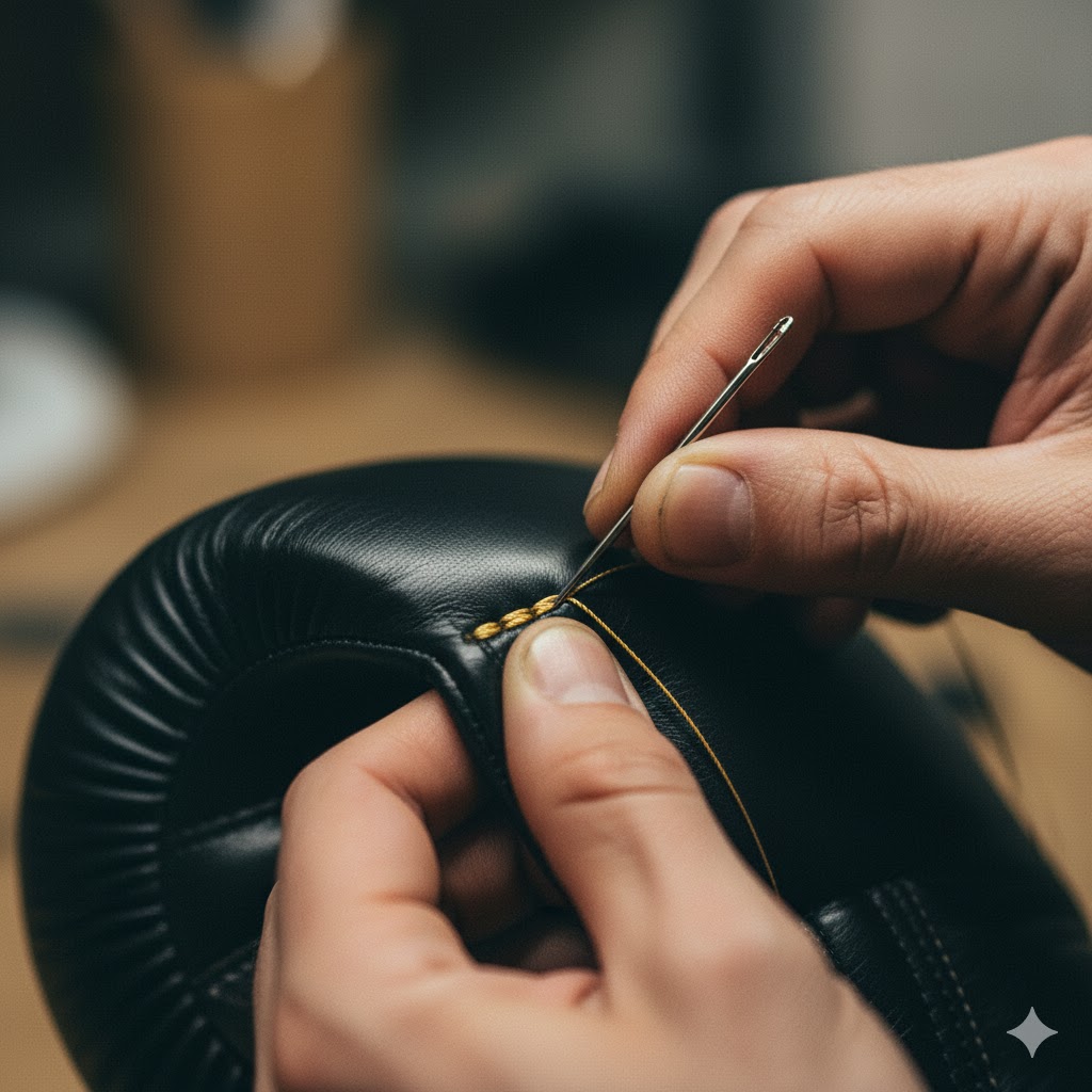 Artisan stitching detail on glove seam